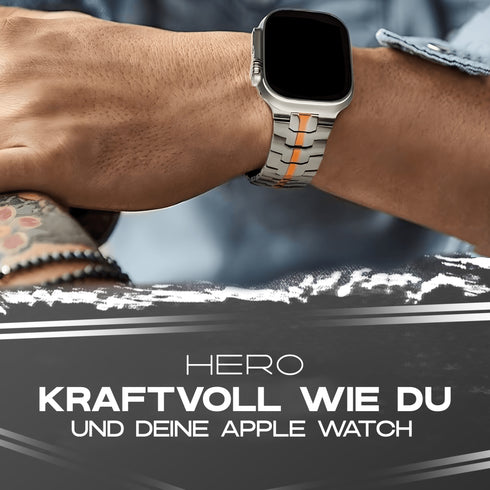 Premium Titan Armband Hero mit Sicherheitsschließe für alle Apple Watch Serien (Titan|Orange)